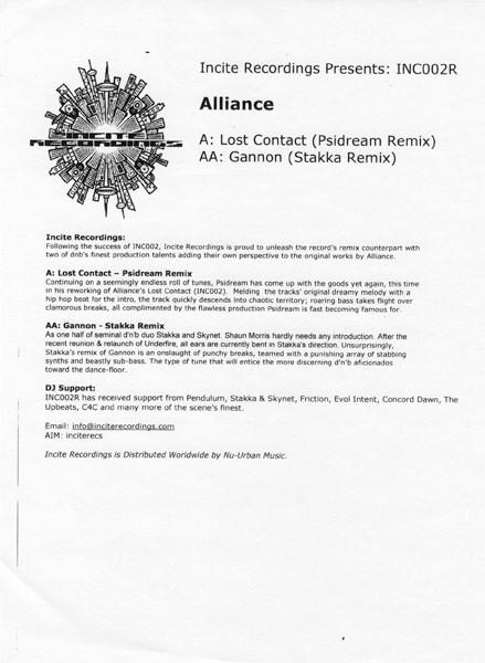 Alliance (6) - Lost Contact / Gannon (Remixes)